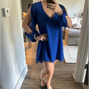 Split Sleeve Blue V-Neck Dress